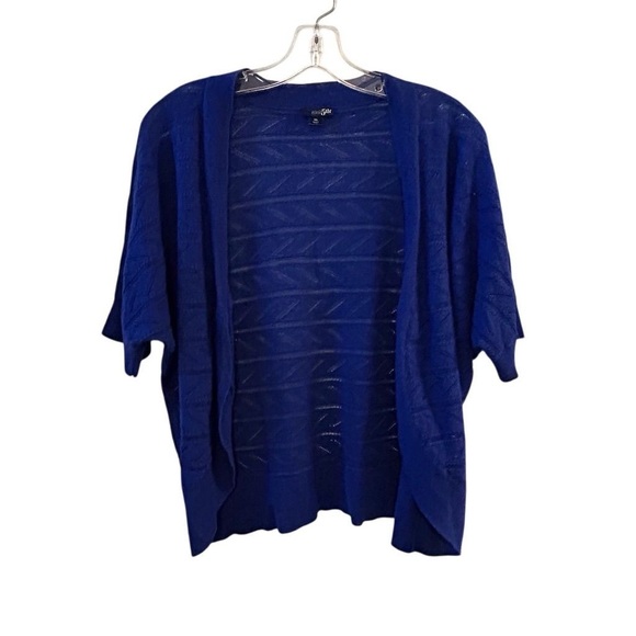 East 5th Women's XL Blue Open Front Cardigan Sweater Casual Short Sleeve - Picture 4 of 7